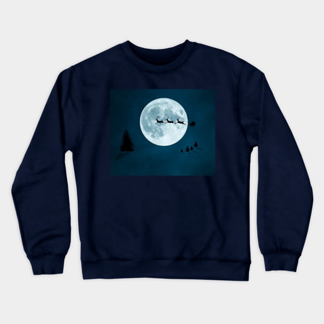 Santas Sleigh in the Moon Crewneck Sweatshirt by Humerushumor